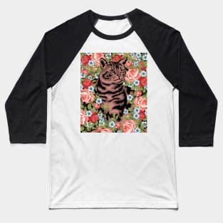 Cat With Flowers Baseball T-Shirt